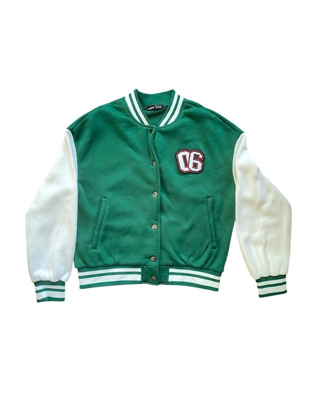 2/$15 SHEIN Green and White Varsity Jacket Size Small